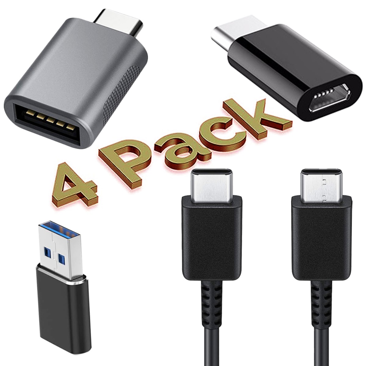 4 in 1 Adapter Set - USB C naar USB A - A naar USB-C - Micro-USB naar USB-C - USB C naar USB C Kabel - Oplaadkabel voor o.a. Samsung - Snellader & Datasynchronisatie 21 cm 4 in 1 Adapter Set - USB C naar USB A - A naar USB-C - Micro-USB naar USB-C - USB C naar USB C Kabel - Oplaadkabel voor o.a. Samsung - Snellader & Datasynchronisatie 21 cm