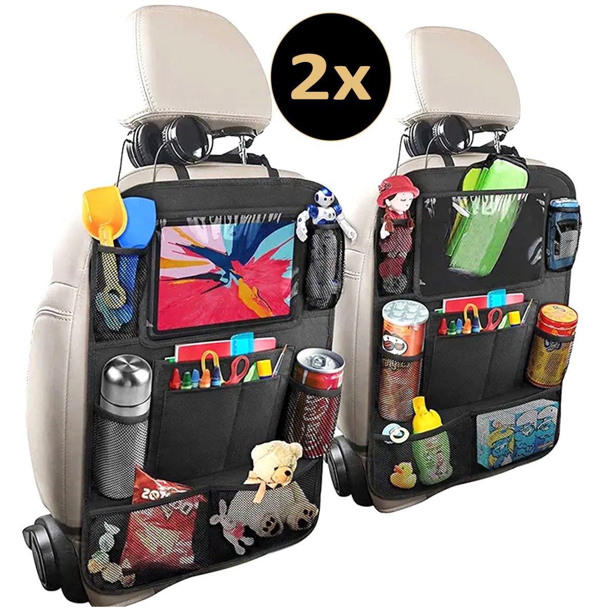 Luxe Autostoel Organizers - Autostoel Organizer Met Tablet Houder - Set van 2 - Auto Stoel Organiseer Multifunctionele Achterbank Organisator Auto Opbergtas - Achterbank Auto Organisator Dubbel Luxe Autostoel Organizers - Autostoel Organizer Met Tablet Houder - Set van 2 - Auto Stoel Organiseer Multifunctionele Achterbank Organisator Auto Opbergtas - Achterbank Auto Organisator Dubbel
